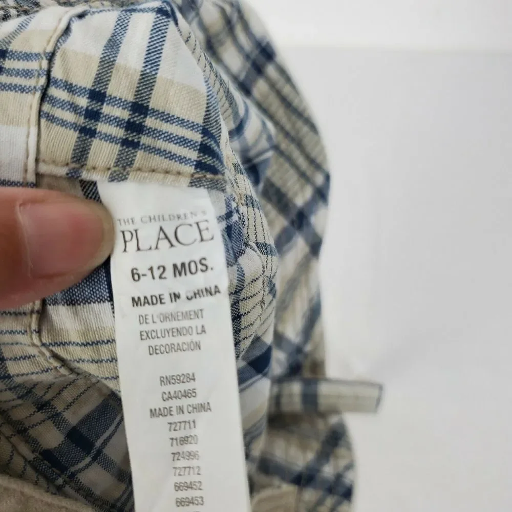 Children's Place Beige Plaid Cotton Bucket Hat Size 6-12M Chin‎ Strap